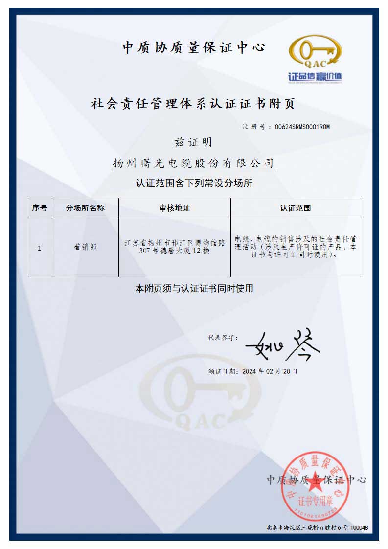 社会责任治理系统认证证书附页